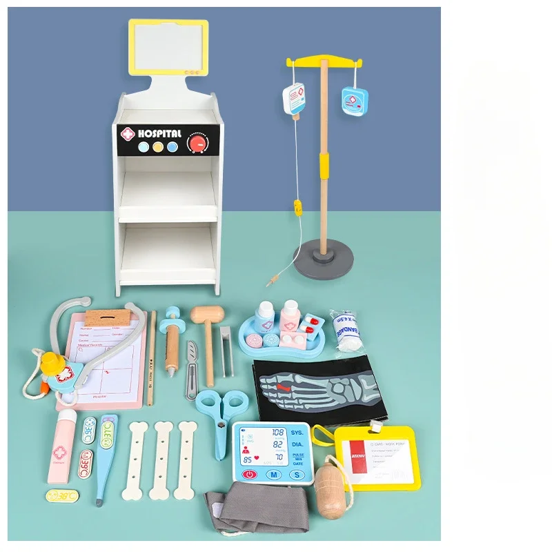 ألعاب مونتيسوري الاجتماعية لغز بيت اللعب الخشبي مزيج مستشفى عربة طبية مجموعة الملحقات التظاهر اللعب ألعاب الطبيب للأطفال #5