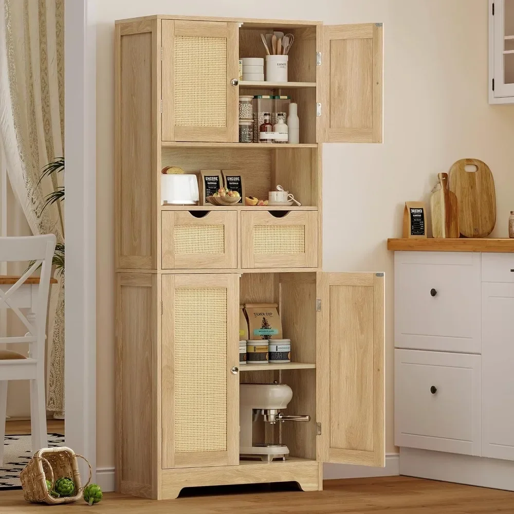 

Хит продаж: высокий шкаф для хранения (146,5 см) с 2 ящиками и 2 регулируемыми полками, плетеный шкаф из ротанга для кухни, гостиной, прихожей