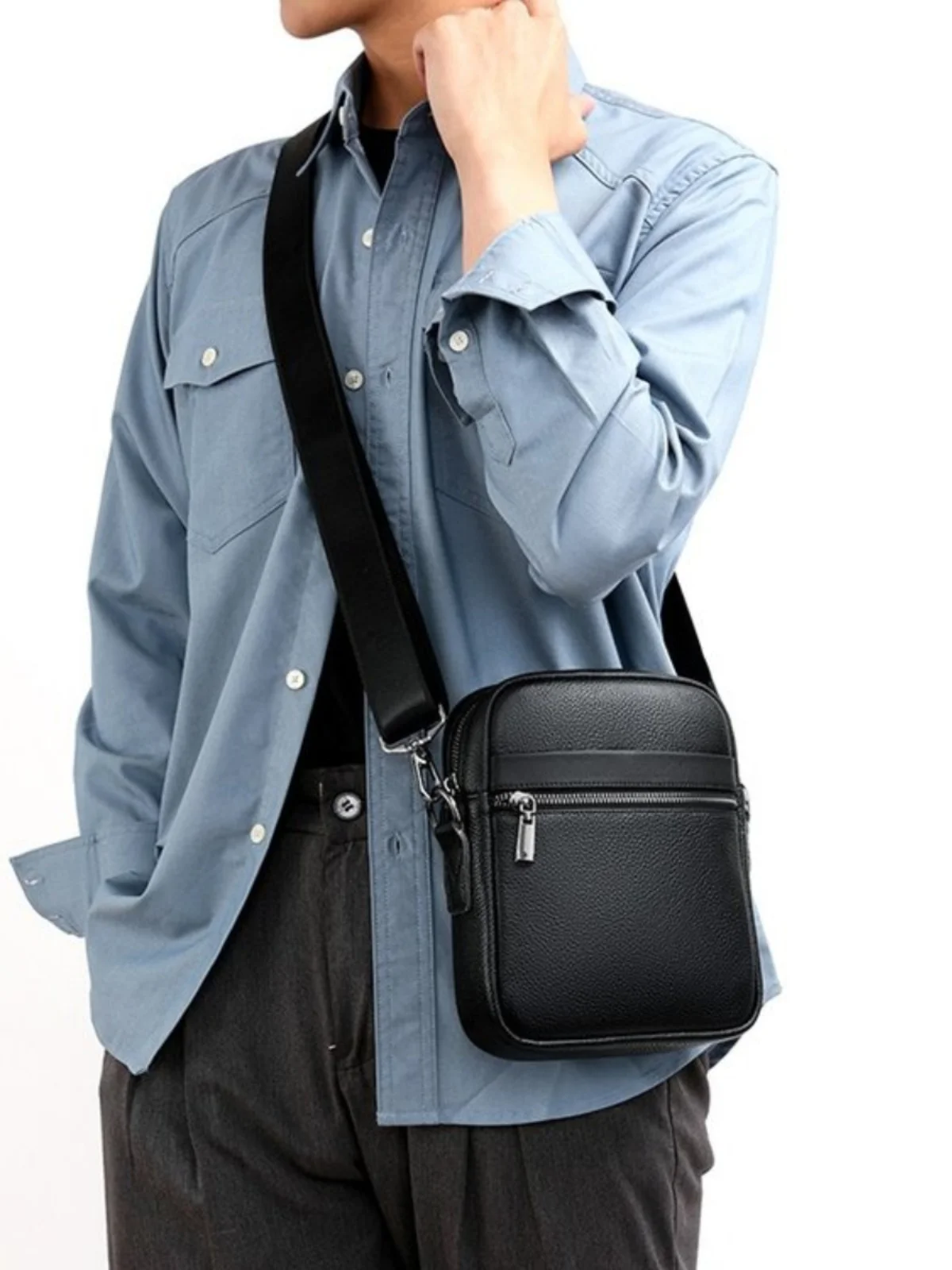 Genuine Leather Men's Crossbody Bag Casual Vertical Soft Leather Phone Bag Business Top Layer Cowhide Small Square Bag