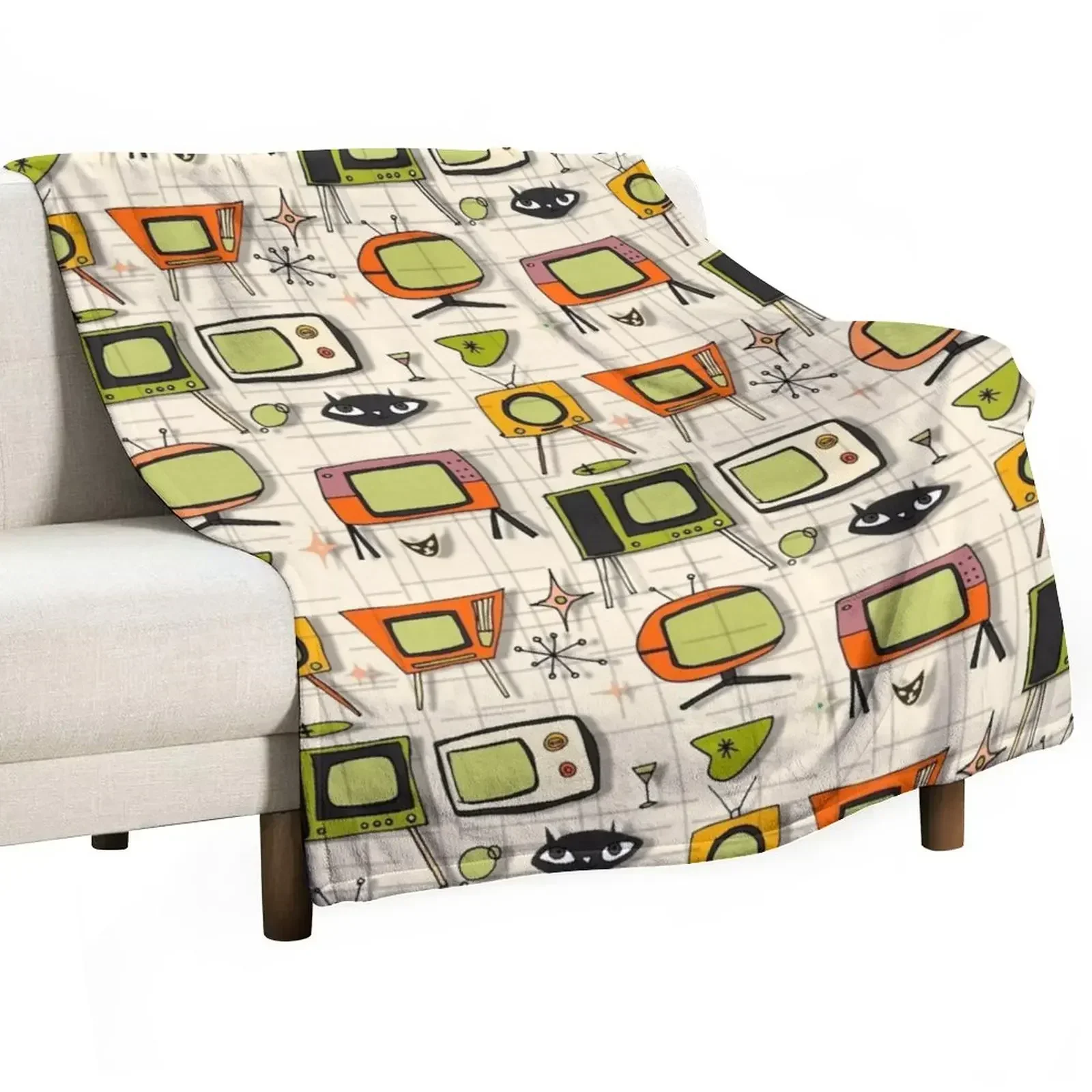 Retro Tv Pearl Orange #midcentury Throw Blanket Beautifuls Weighted Hairys Blankets