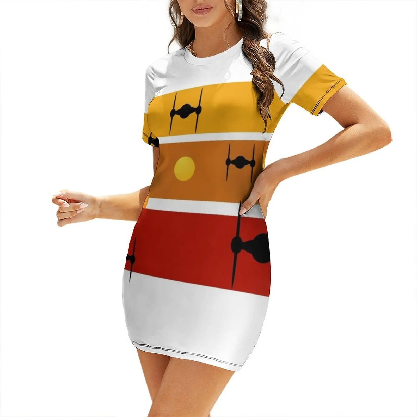 Sunset with Tie Figthers Short-Sleeved Dress birthday dresses for women Summer dresses for women dresses for womens