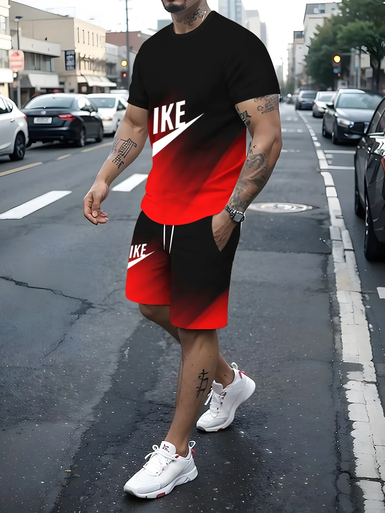 2025 Summer Sports Fashion Printed Men\'s Shorts Set Men\'s Fast-drying Breathable Sports Set Short-sleeved T-shirt Jogging Set