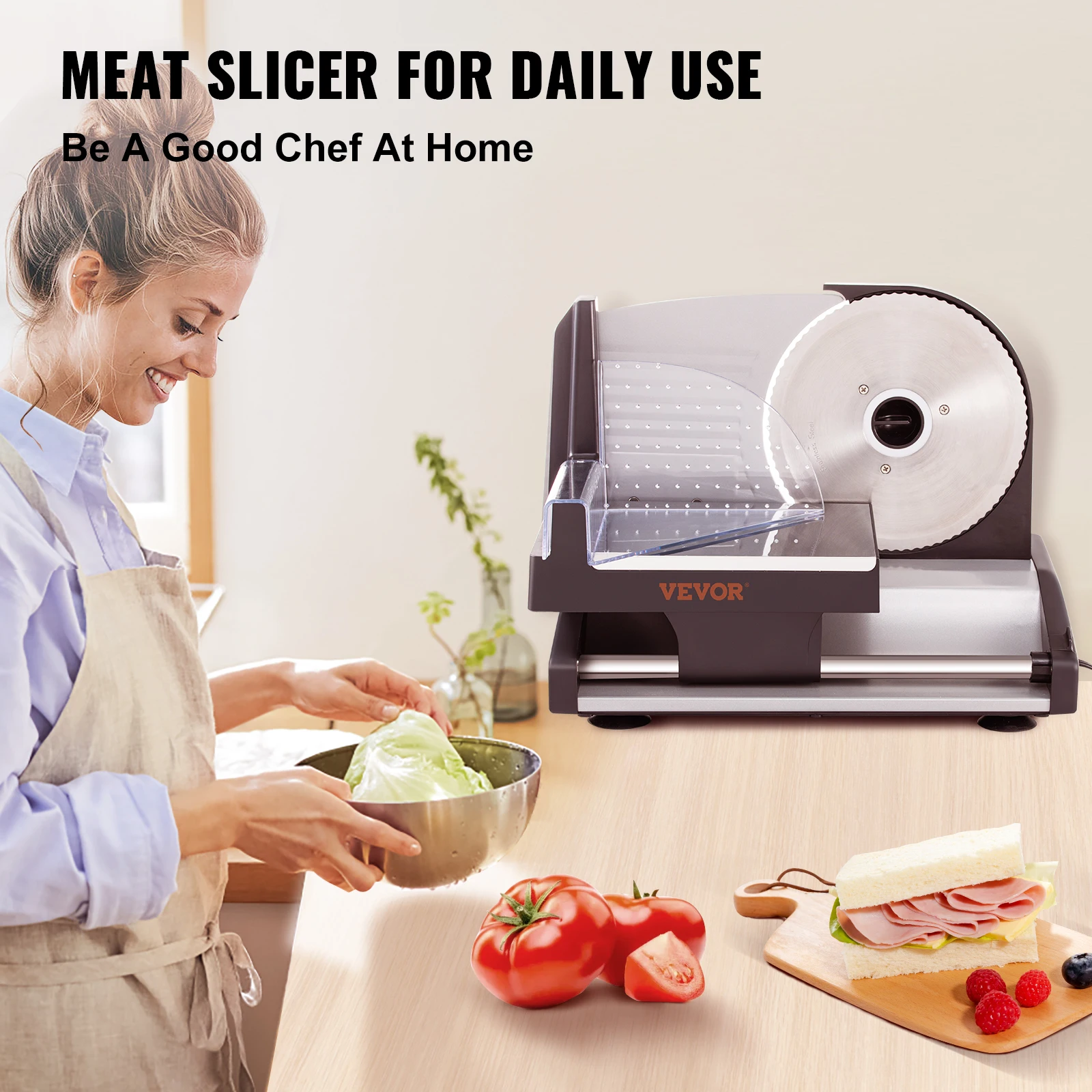 VEVOR Meat Slicer, 200W Electric Deli Slicer with Two 7.5\