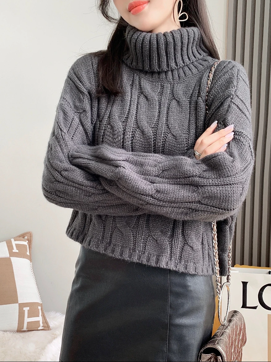 

Korean Sle Thiened Long Sve High Collar Sweater Loose Lazy Sle Soft Plump ort Knitted Top Women's Faion Winter Warm