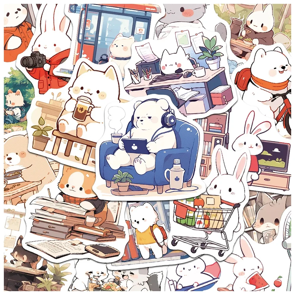 

10/30/50pcs Creative Cute Animals Daily Life Graffiti Stickers Kawaii Decals for Motorcycle Suitcase Phone DIY Funny Sticker Toy