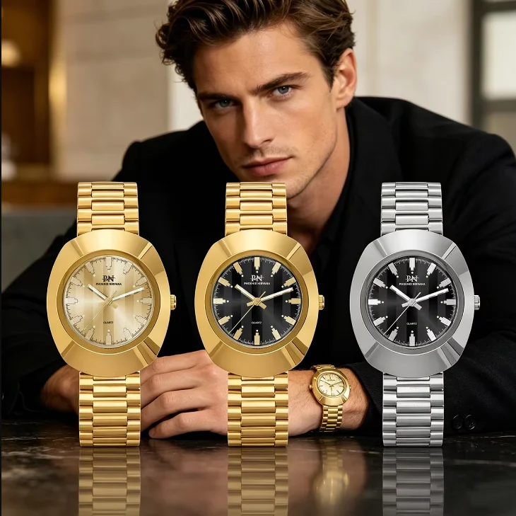 2Pcs 2 Styles Men's Luxury Quartz Watch Set Purple Dial Fluted Bezel Waterproof Vintage Oval Tonneau Gold Silver Stainless Steel
