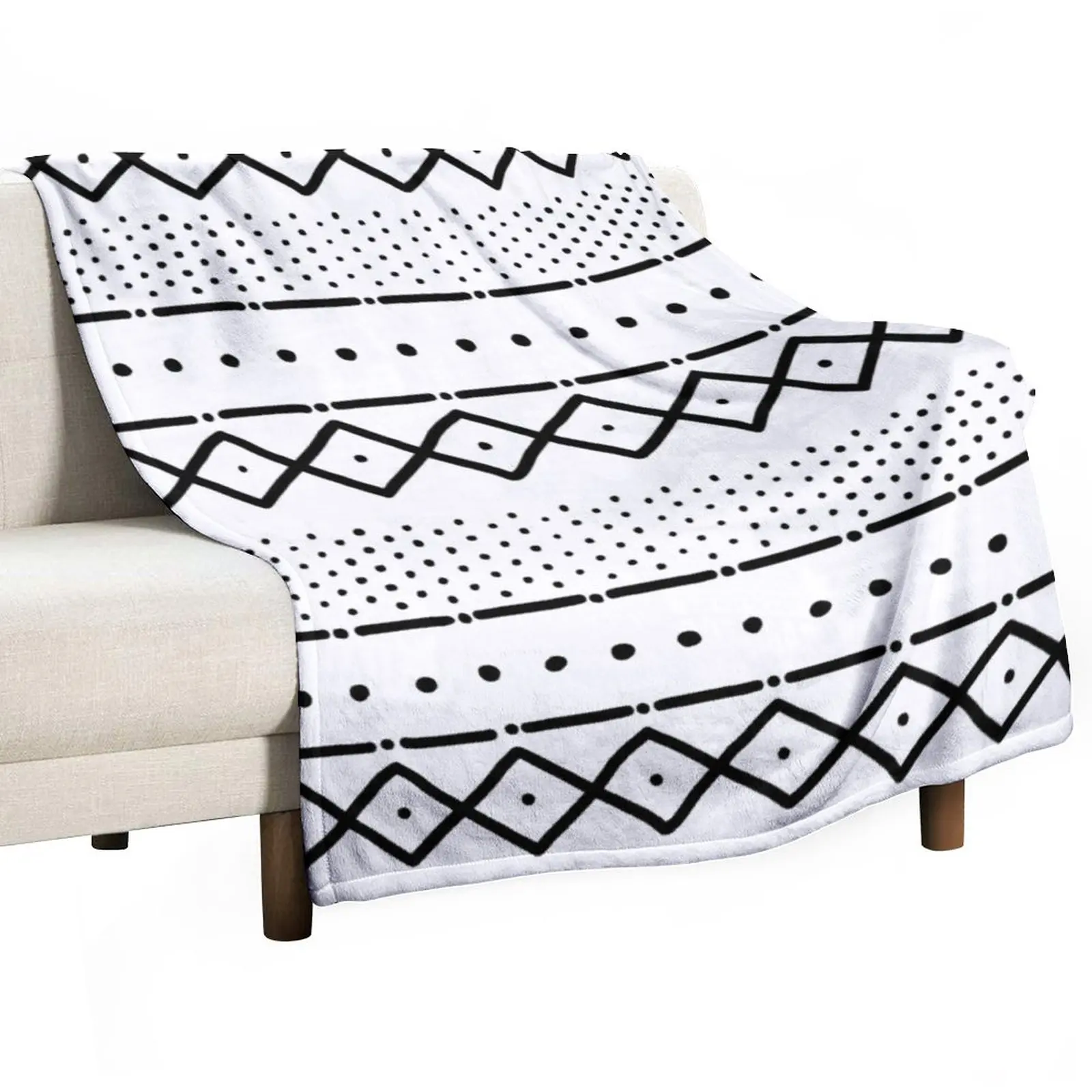 

Mudcloth Pattern In White Throw Blanket Kid'S Blanket Retro Blankets