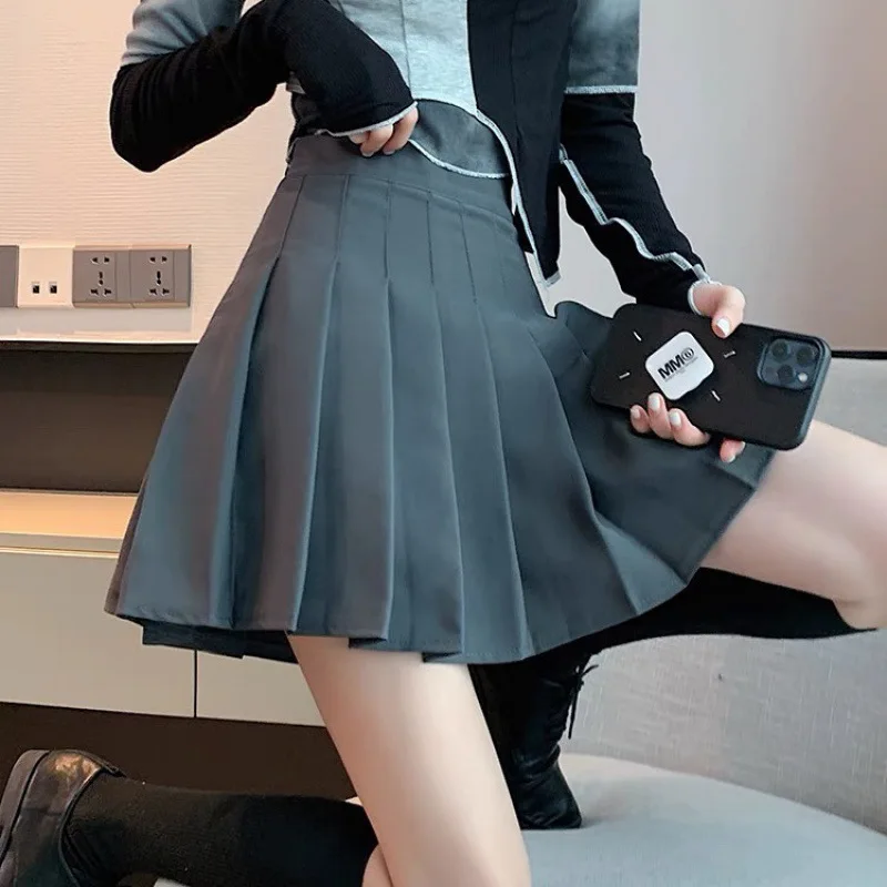 2024 Summer New Women Slim Solid Color Pleated Short Skirt College Style Pure Want To High-waisted Skinny-proof A- line Clothing