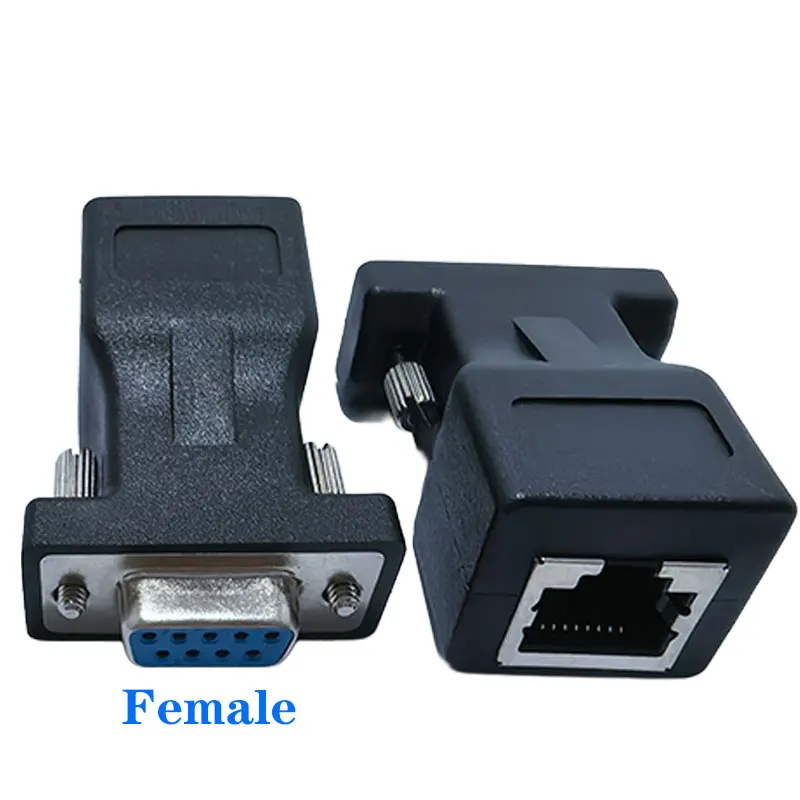 DB9 9Pin RS232 Serial Port to RJ45 Female Adapter COM to LAN Ethernet Converter