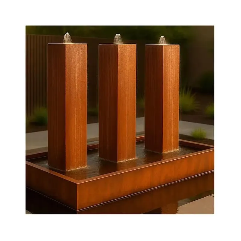 Custom Triple Ripple Fountain Corten Steel Column Garden Water Feature Outdoor Decor