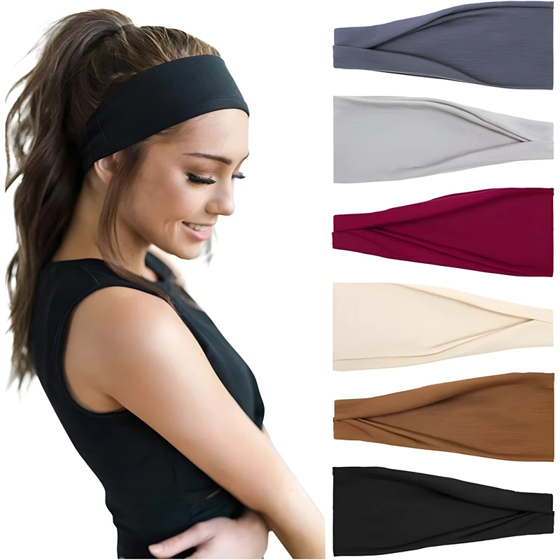 New Women Headband Solid Color Cotton Wide Turban Knotted Headwrap Girls Hairband Fashion Elastic Hair Bands Hair Accessories