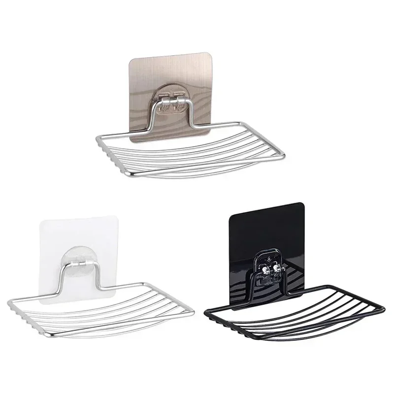 Stainless Steel No Punching Soap Holder Bathroom Wall-Mounted Soap Dish Holder  Self Adhesive Kitchen Spong Storage Rack