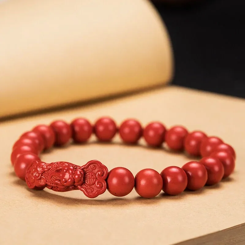 

Wholesale Original Ore Purple Red Cinnabar Bracelets Round Beads Mythological animals Bracelets for Women Fashion Jewelry