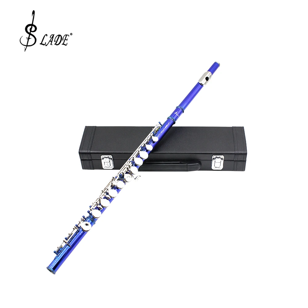 SLADE C Key Flute Instrument Professional 16 Holes Closed Open Flute Closed Key Cupronickel Tube Flute with Box Cleaning Cloth