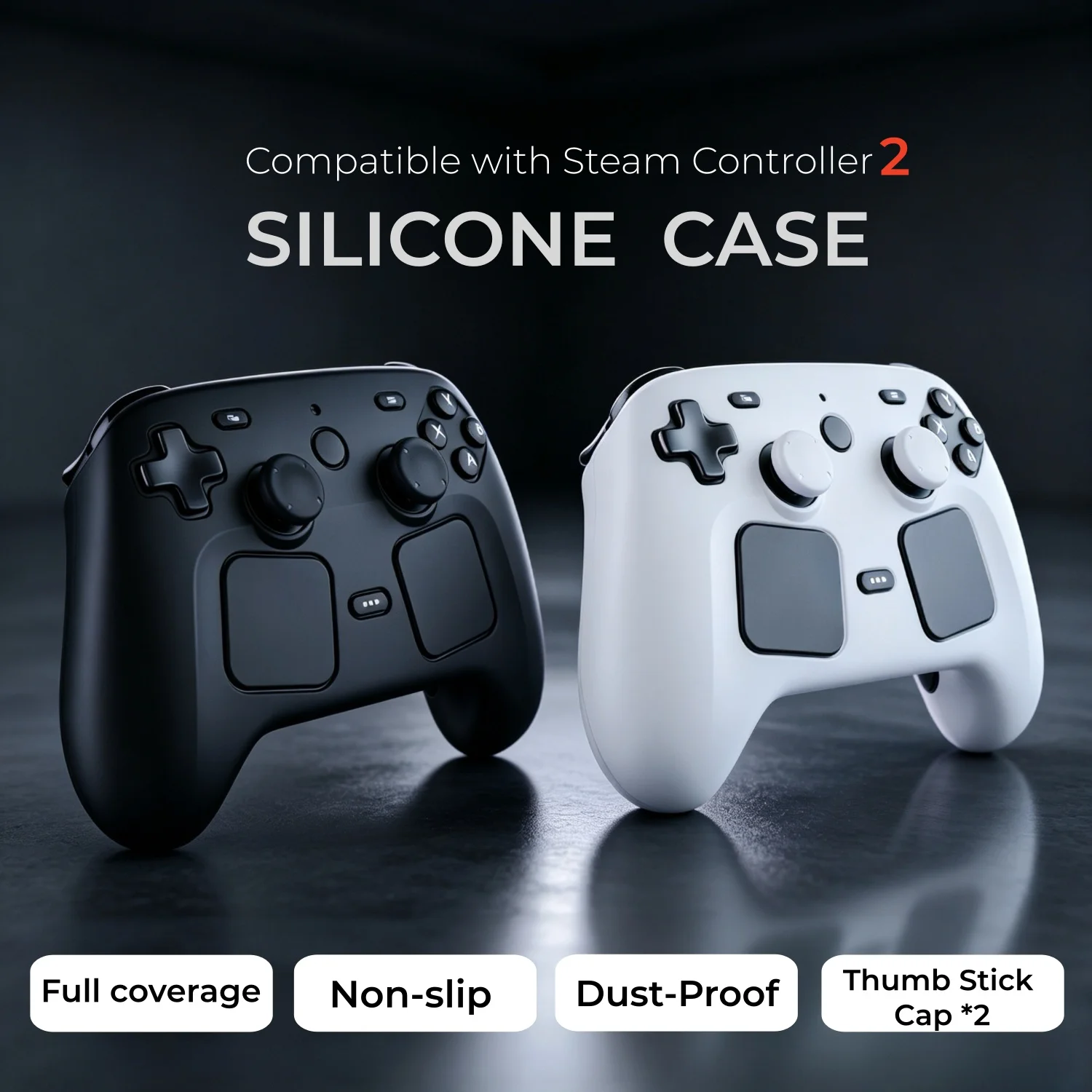 Silicone Case for Steam Controller 2 – Full Coverage Skin with 2 Thumb Caps, Anti-Slip, Dust-Proof, Precision Cutouts