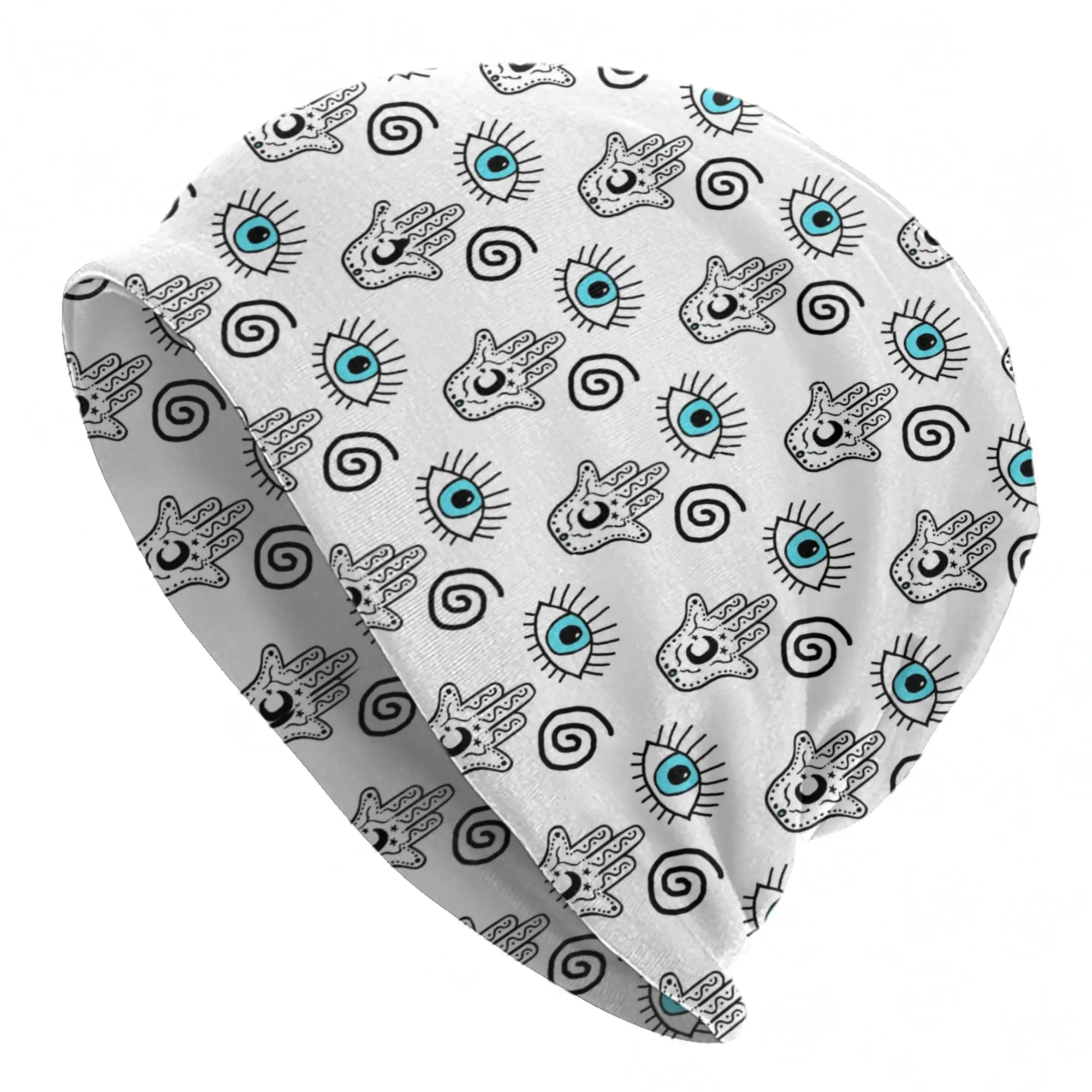Evil Eye Hamsa Symbol of Protection Skullies Beanies Hat Hamsa Hand Bohemian Goth Unisex Ski Cap Warm Multifunction Bonnet Hats