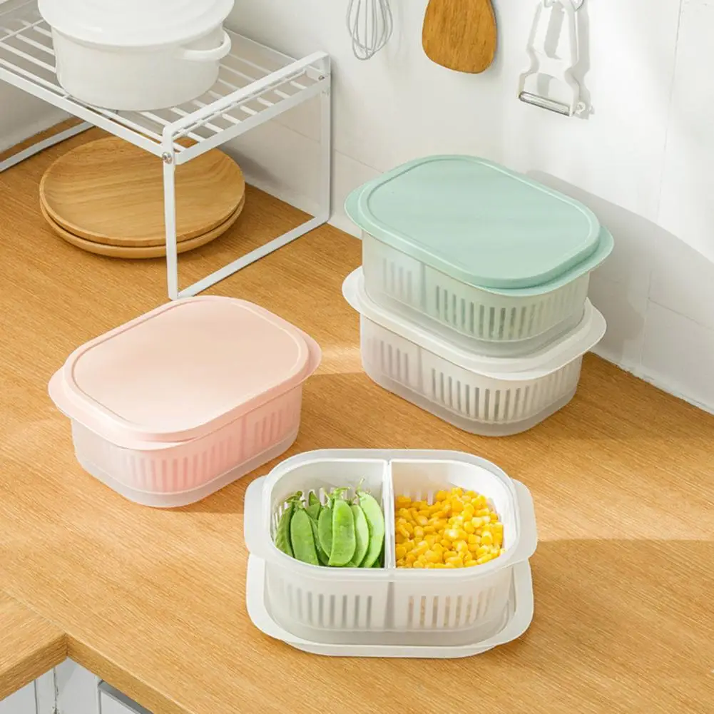 Food Container with Drainage Basket Easy-to-clean Food Container Capacity Refrigerator Storage Box with Detachable Drain Basket