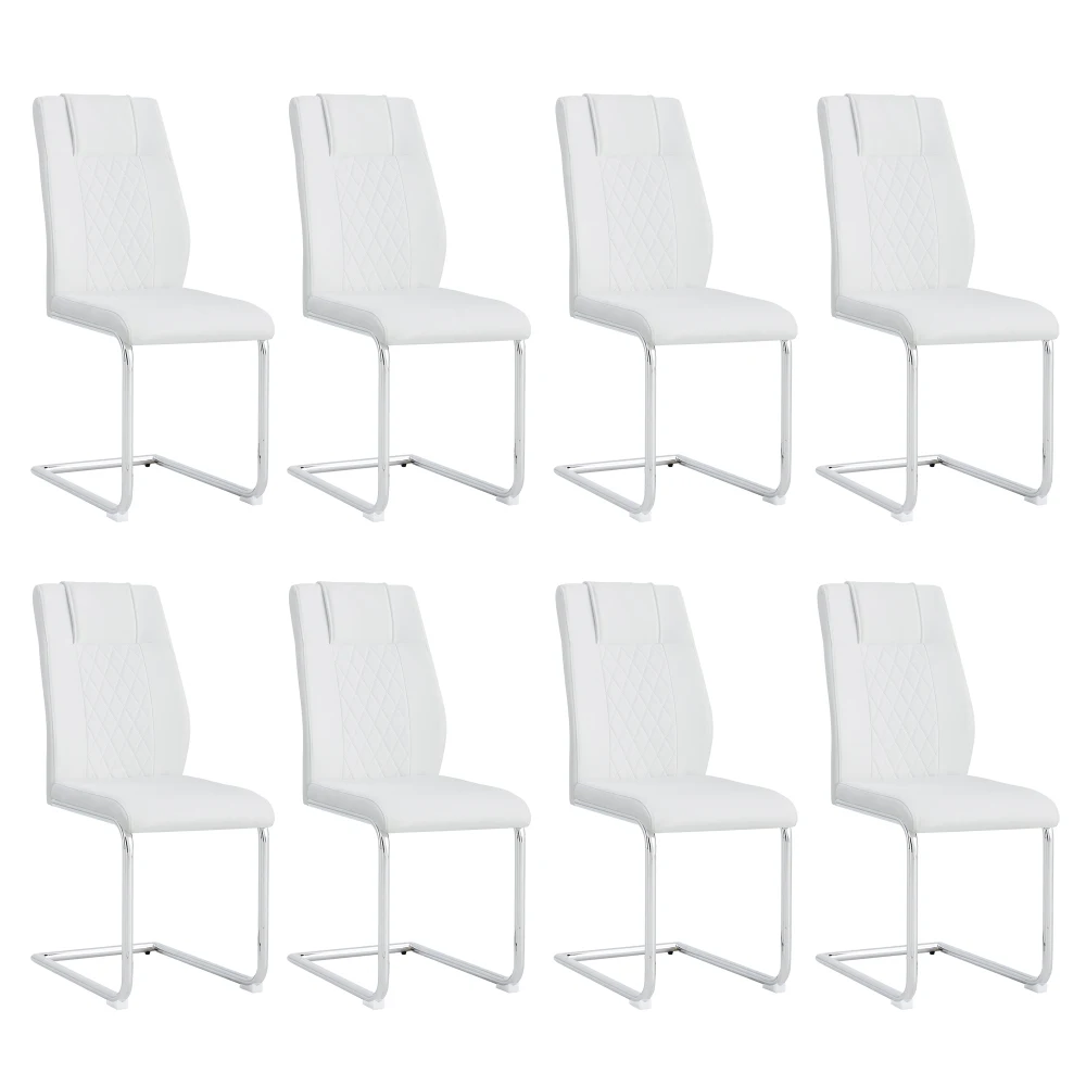 

Modern eight piece set chair with faux leather soft cushion seat, soft cushion chair with metal legs