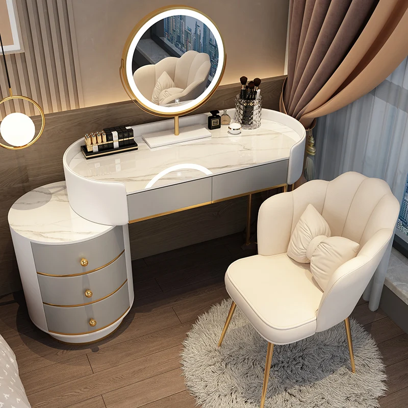 

Modern Storage Vanity Table Drawers Luxury Mirror Nordic Vanity Table Girls Dresser Tocador De Maquillaje Bedroom Furniture