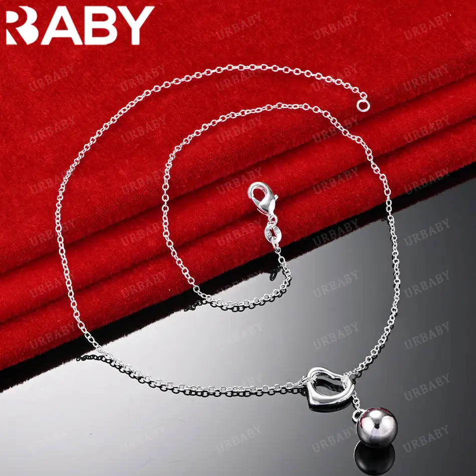 

URBABY 925 Sterling Silver 45cm Heart And Ball Necklace For Women Creativity Gifts Street All-match Party And Daily Wear