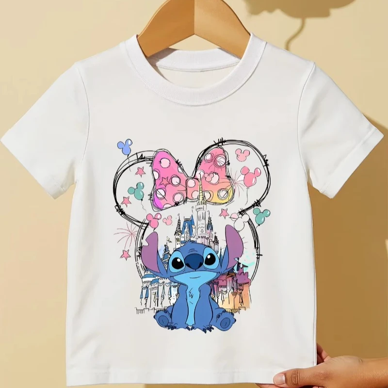 

Disney Stitch Kids Summer Cotton T-Shirts Clothing Men and Womne FamilyComfort Short Sleeve Cartoon Figure Printed Loose Tshirt