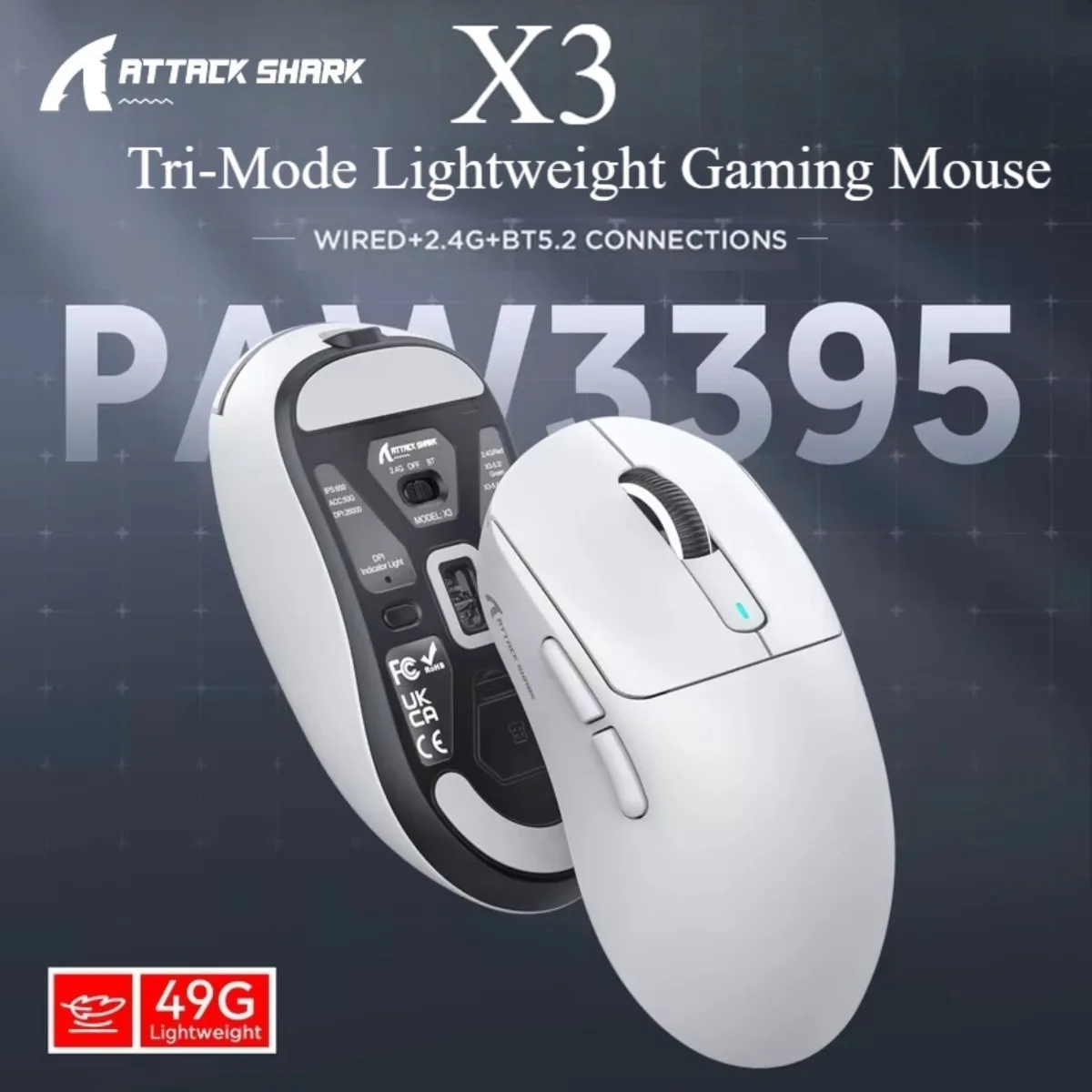 Attack Shark X3 Kabellose Maus Tri-Mode Leichte Makro-Gaming-Bluetooth-Maus PixArt PAW3395 650IPS