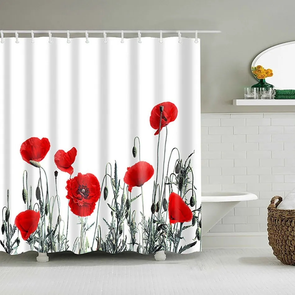 Bright flower print decorative shower curtain Home bathroom decoration waterproof