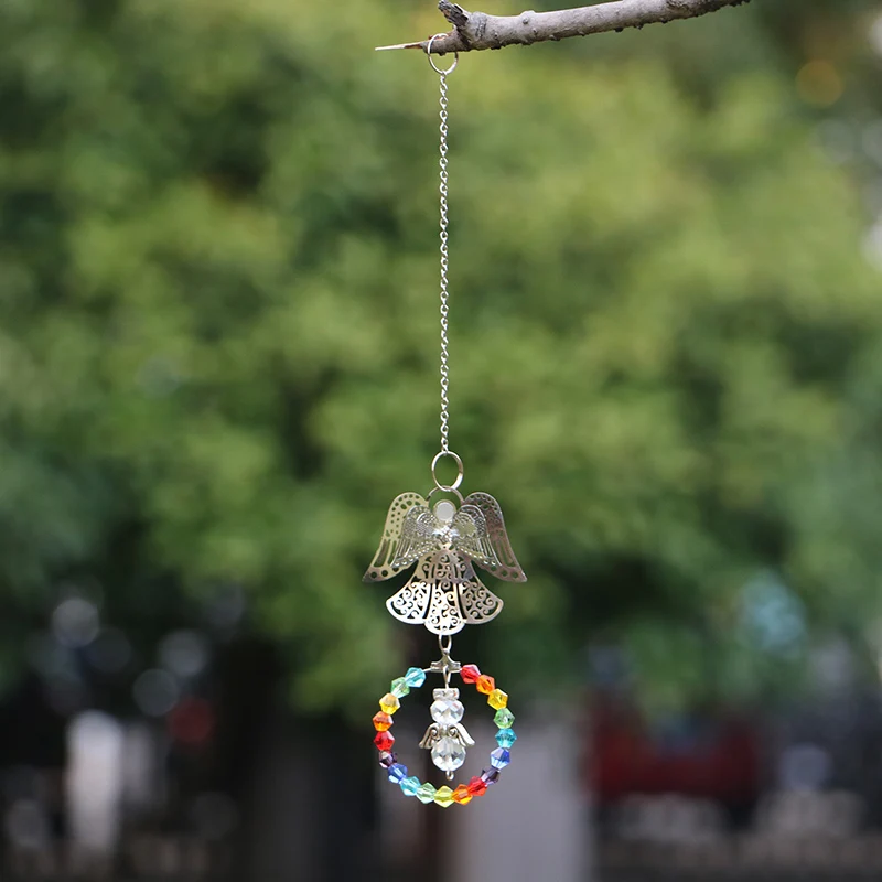 1PCS Angel Crystal Suncatcher Hanging Suncatcher Prism Ornament Rainbow Maker Pendant for Home Curtain Garden Car Decoration