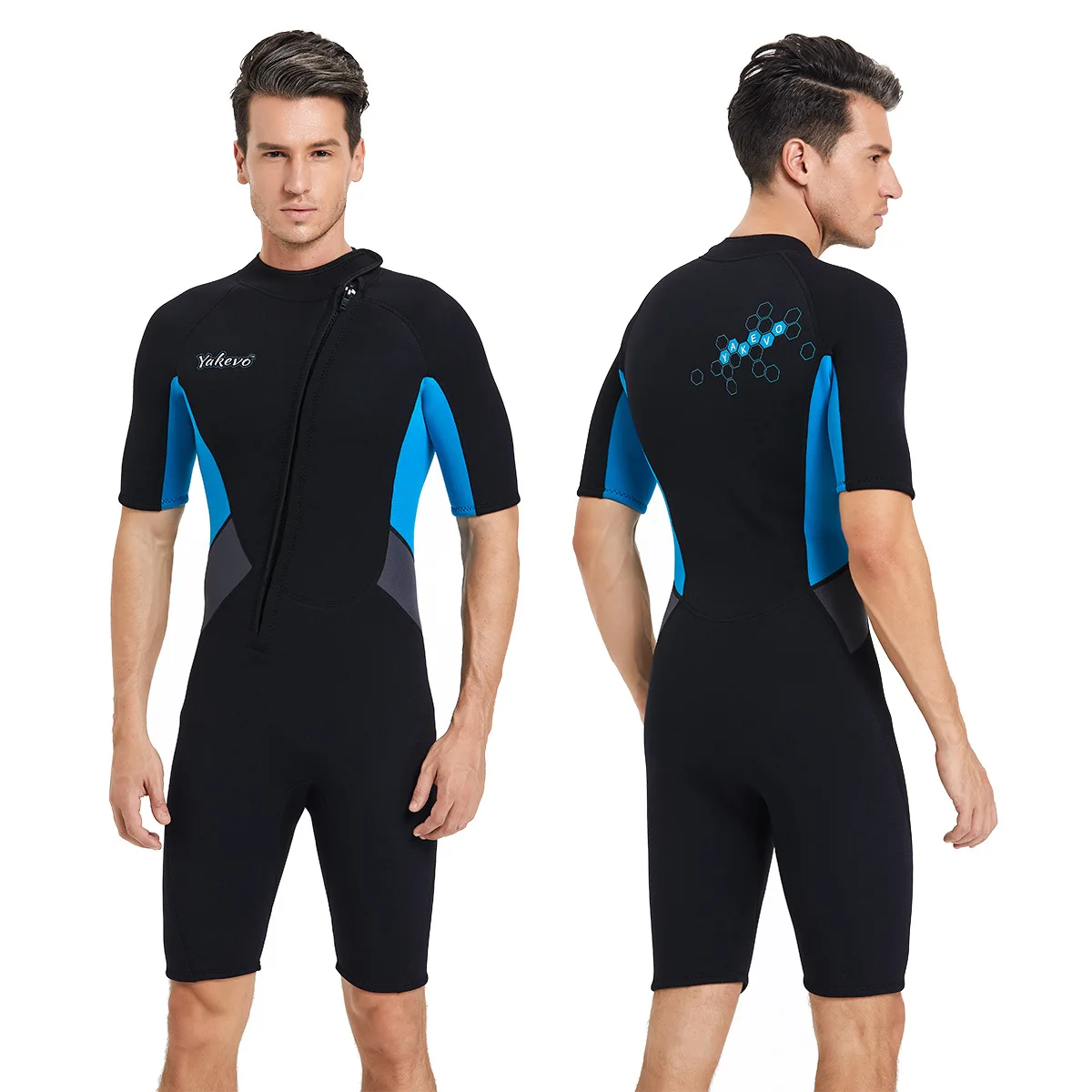 

Men's 3mm Neoprene Short-sleeved Shorty Wetsuit Warm Front Zipper Sun Protection Snorkeling Surfing Swimming Suit Water Sports