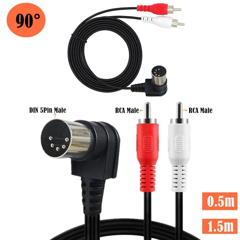 90 Degree Right 5Pin DIN Male MIDI Cable To 2 Dual RCA Male Plug Adapter 5pin 2RCA Audio Cord For Naim Quad Stereo System Speak