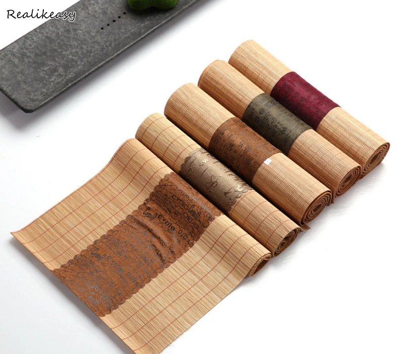 Vintage Chinese Style Bamboo Table Runner Tea Mat Tea Set Accessories Tablecloth For Wedding Dining Room Party DecorationsLFB195
