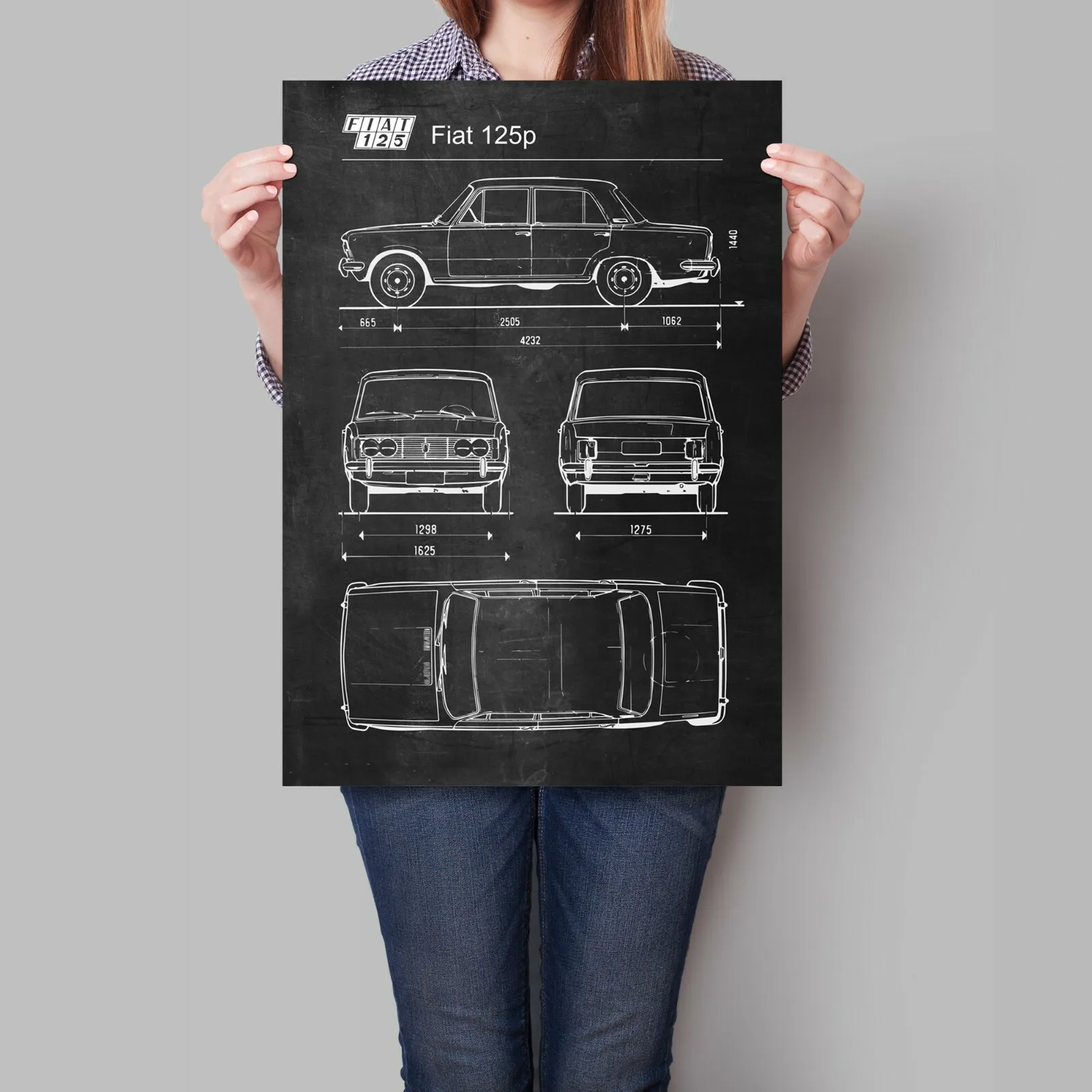 Fiat 125p 126p 600 Car Poster Retro Patent Blueprint Chalkbaord Art Print Poster Wall Art Home Decorative painting