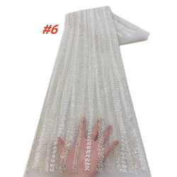 White African Sequins Lace Fabric 2025 High Quality Beads Lace French Nigerian Embroidery Mesh Fabrics For Wedding Dress Sewing