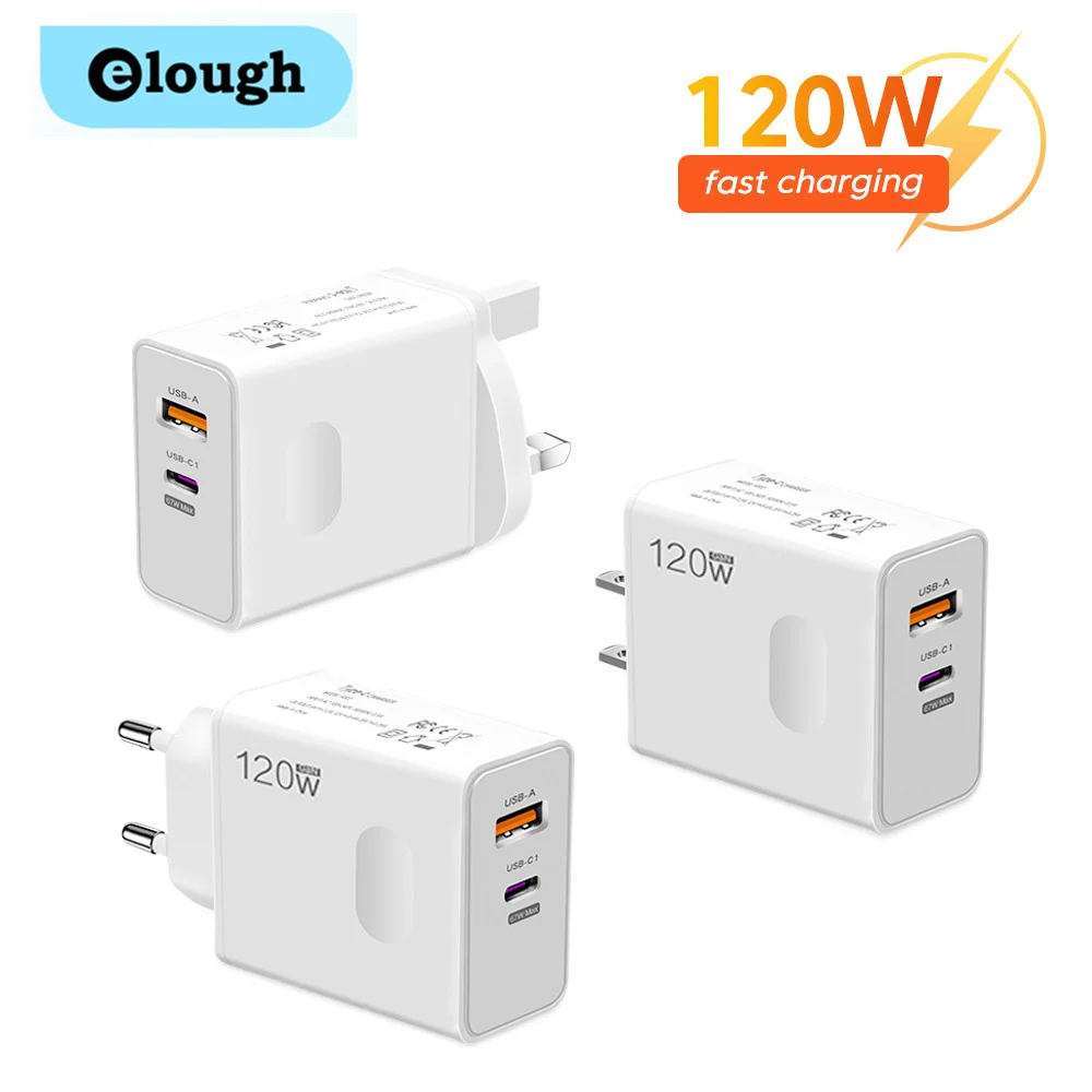 120W GaN USB Fast Charger Type C PD65W Quick Charge Phone Power Adapter For iPhone Xiaomi Samsung Huawei Realme Oppo Oneplus