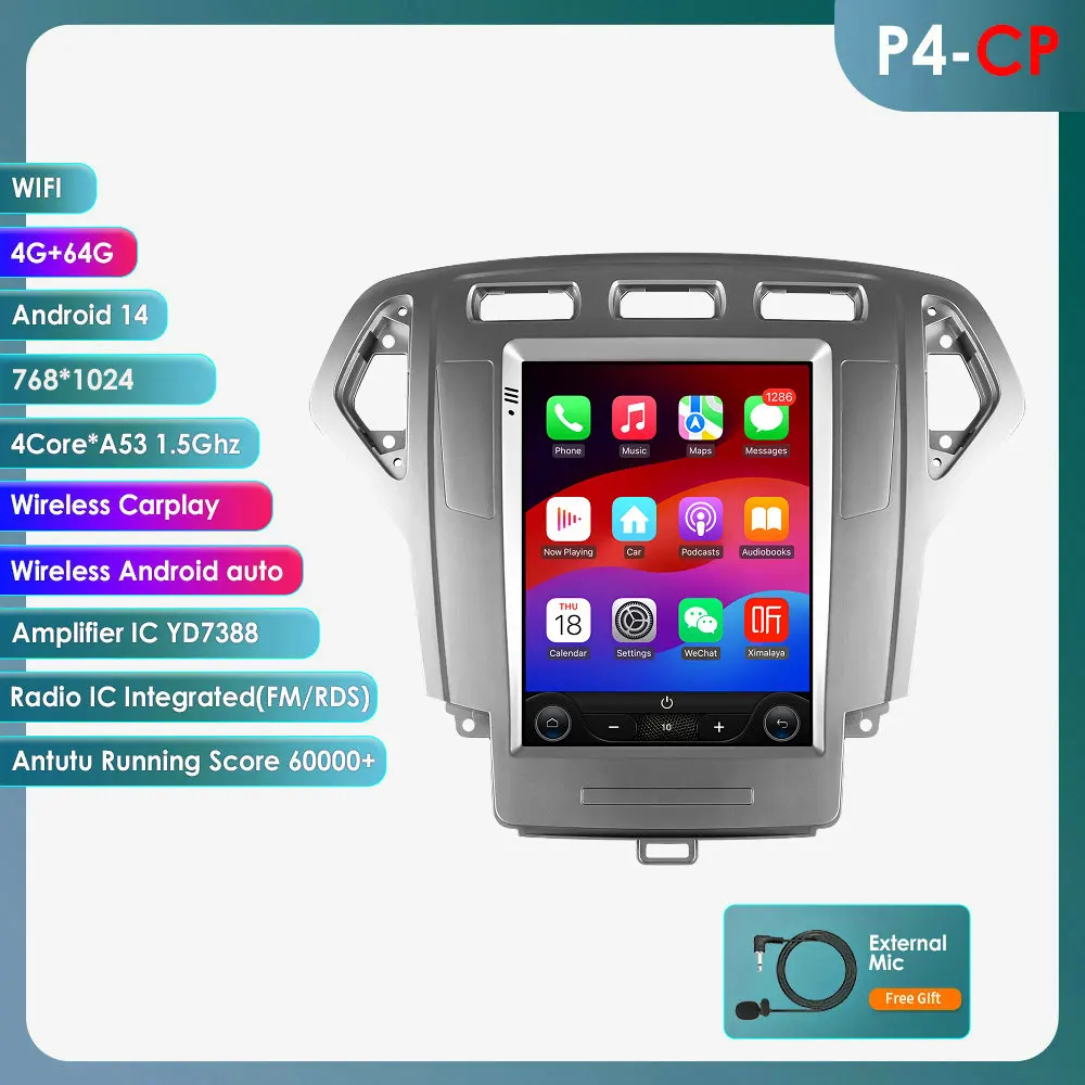 9.7" Carplay Android 14 autoradio voor Ford Mondeo Mk4 Galaxy A/C 2007 - 2010 voor Tesla Style multimediaspeler 2DIN GPS Stereo Audio 7862 Intelligent Scherm