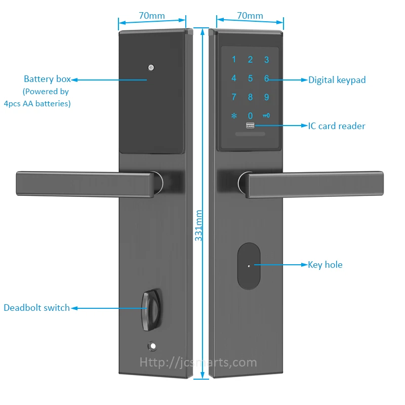 Bluetooth TTlock TThotel Online Smart Keyless passcode door locks with card reader for apartments