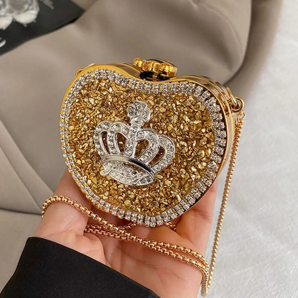 Retro Gold/Silver Rhinestone Evening Bag Elegant Luxury Banquet Chain Bag Small Wallet Shinny Mini Lipstick Bag Women