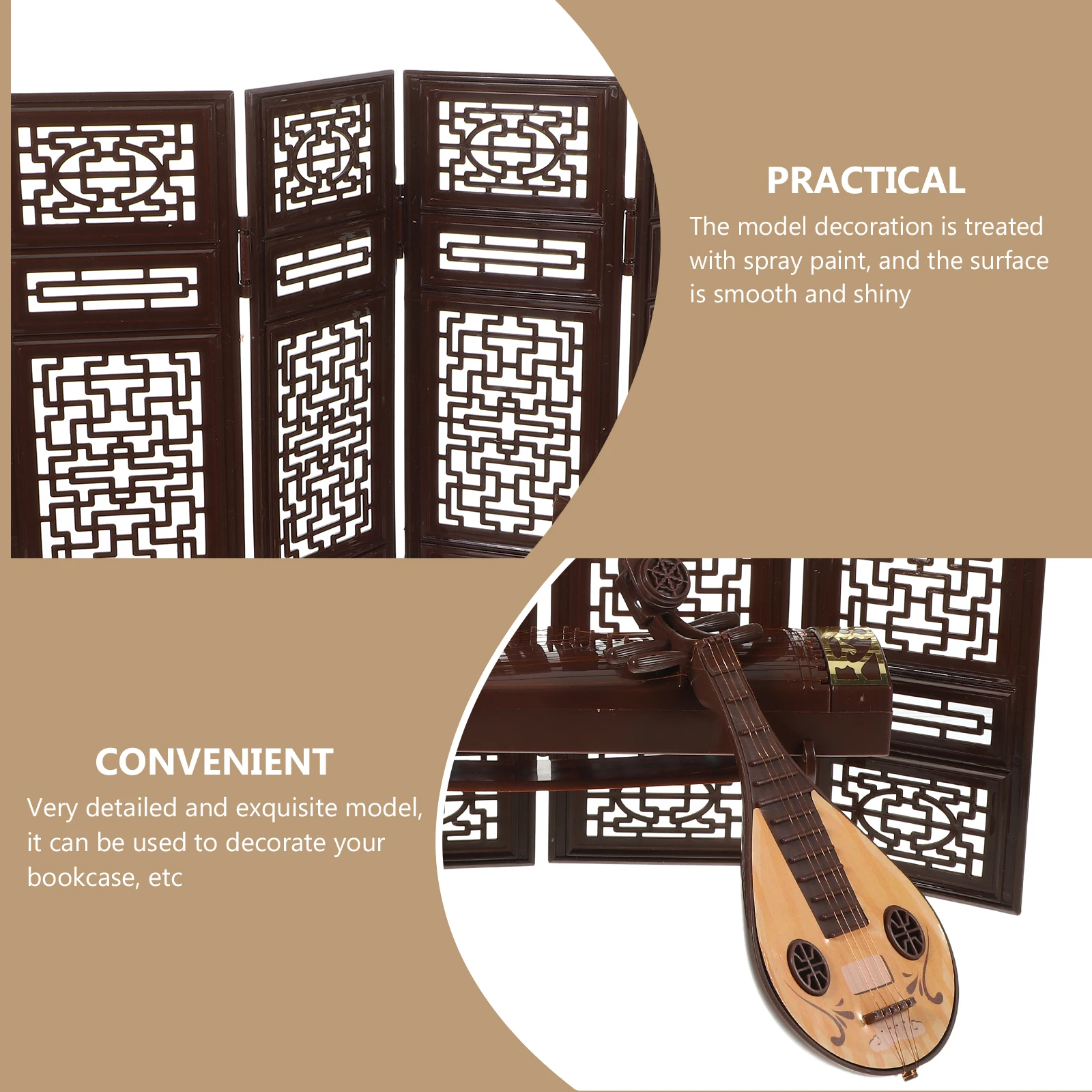 

4pcs Simulation Screen Miniature Chinese Guzheng Pipa Fan For Home Decoration Office Photo Prop Mini Furniture Decor Mini House
