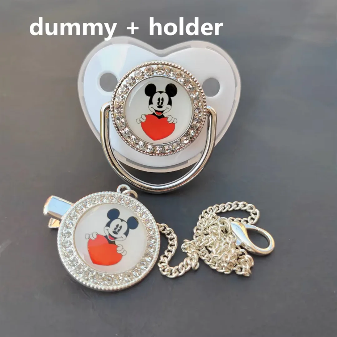 인기 애니메이션 프린트 맞춤형 젖꼭지 클립, 영문 이름 블링 BPA 프리 아기 빠는 chupeter0-24 개월, 남아 및 여아용