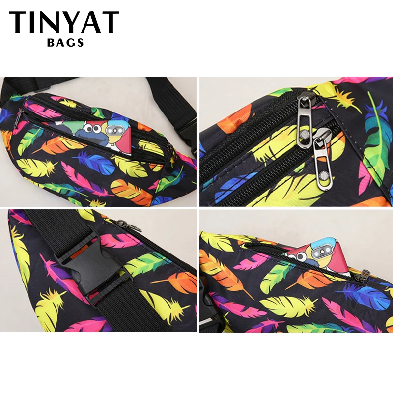 TINYAT Print Woman\'s Waist Bag Pack Purse Phone Money Shoulder Belt Bag Pouch Travel Fanny Banana Bag For Men Fashion Handbags