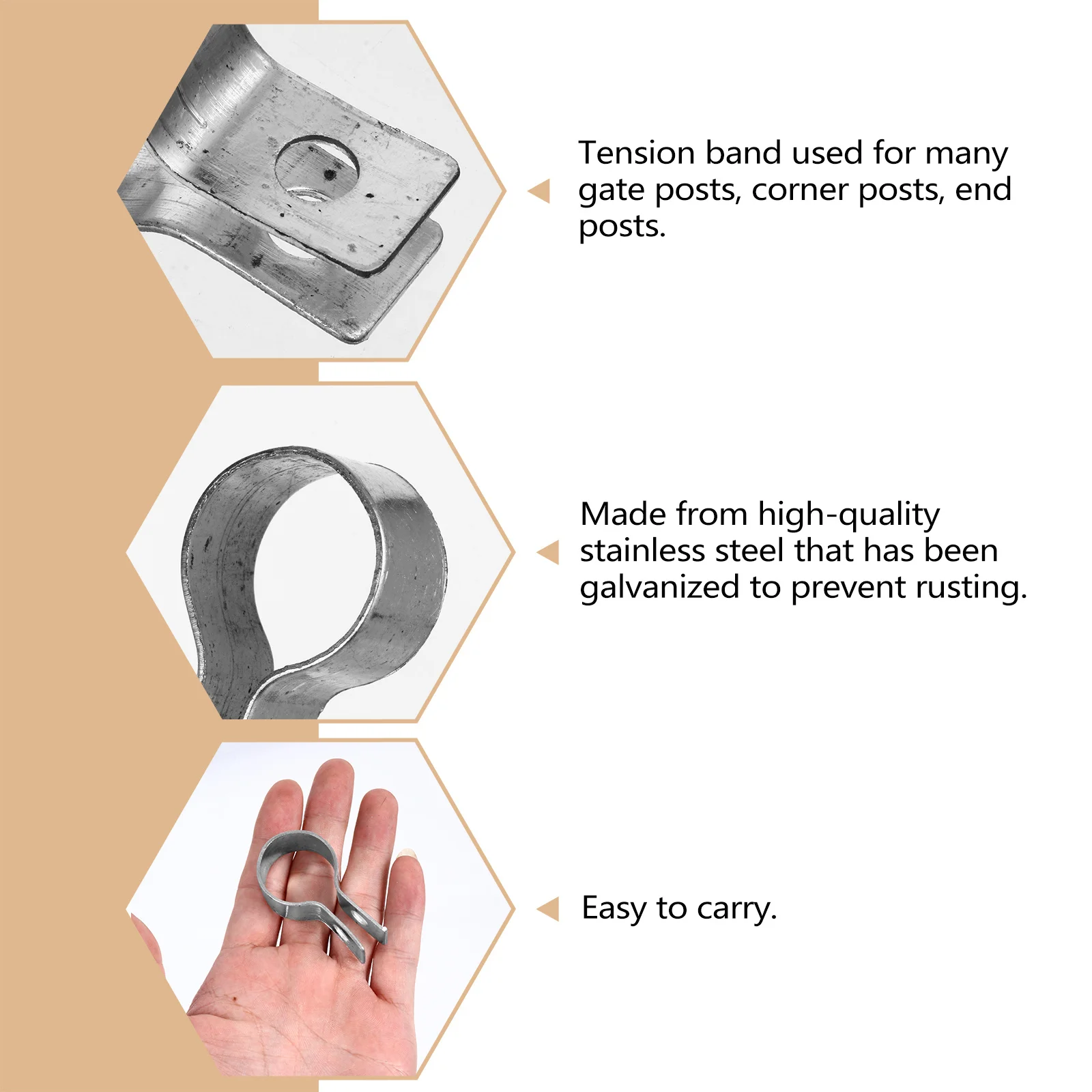 

10Pcs Stainless Steel Tension Bands Heavy Duty Galvanized Chain Link Fence Gate Brace Band Rust Resistant Tension Band