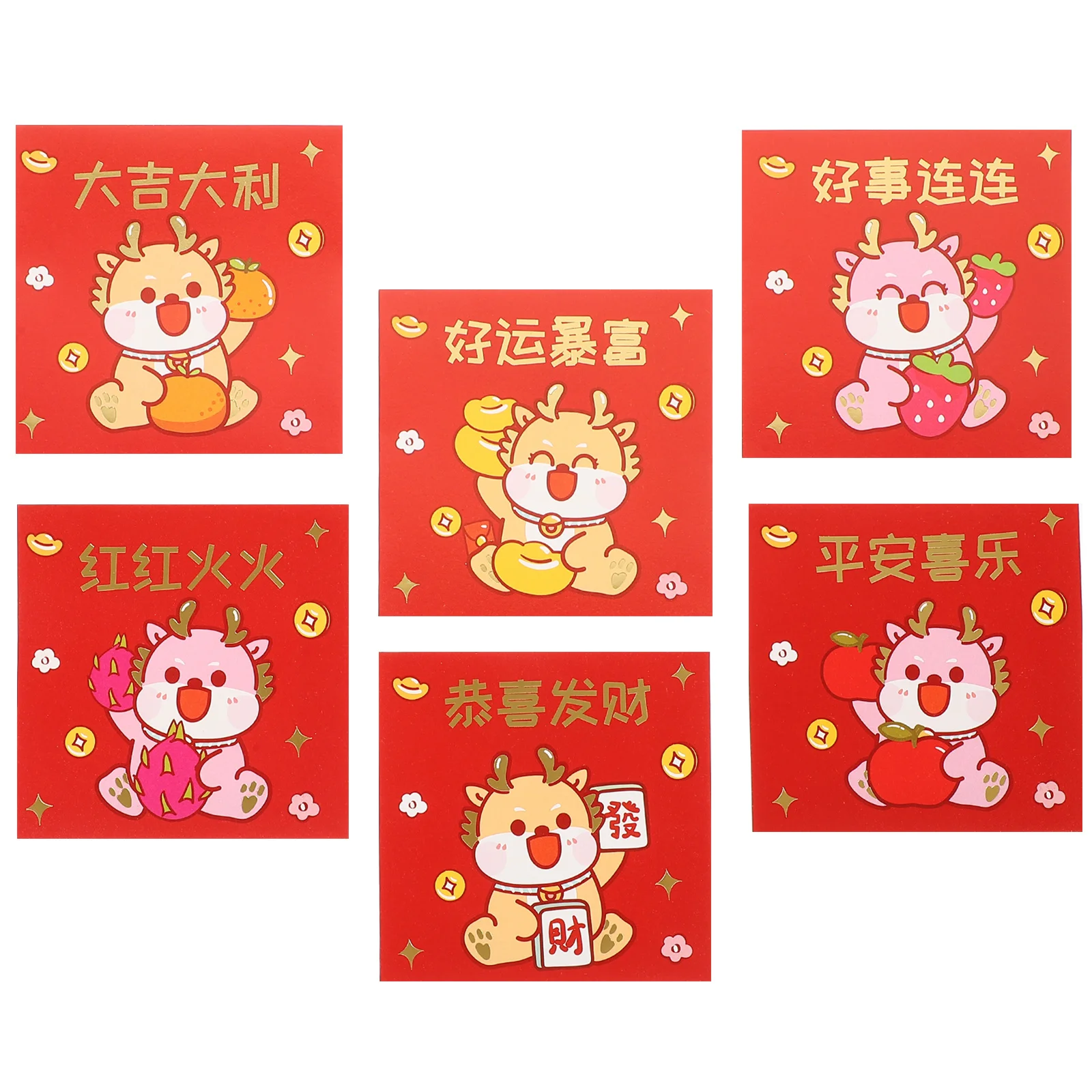 

6Pcs Paper Red Envelopes Dragon Design Money Packets New Year Lucky Red Bags Gift Money Pouches Dragon Packets