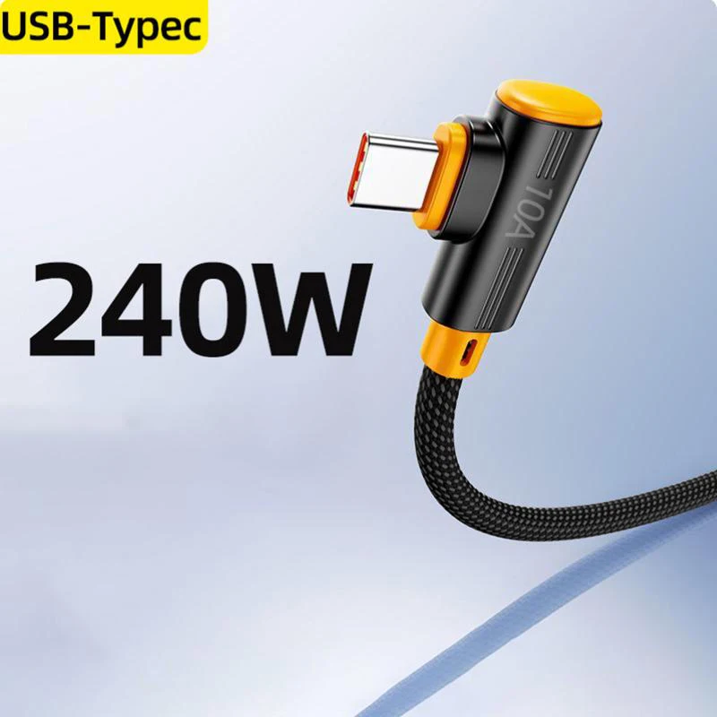 1PC 240W Flash Charging Data Cable USB to Type C Elbow Fast Transfer Cord for Tablet Phone Gaming Use