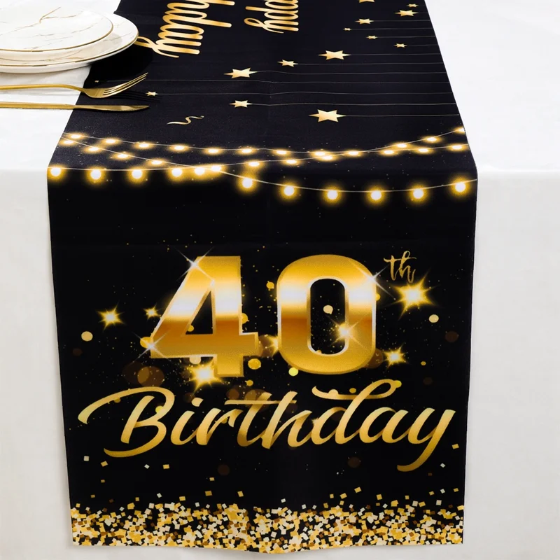 Happy 50th Birthday Table Runner Black Gold 70Inch Long Celebrate 50th Birthday Table Runner for 50 Years Old Men Women Birthday