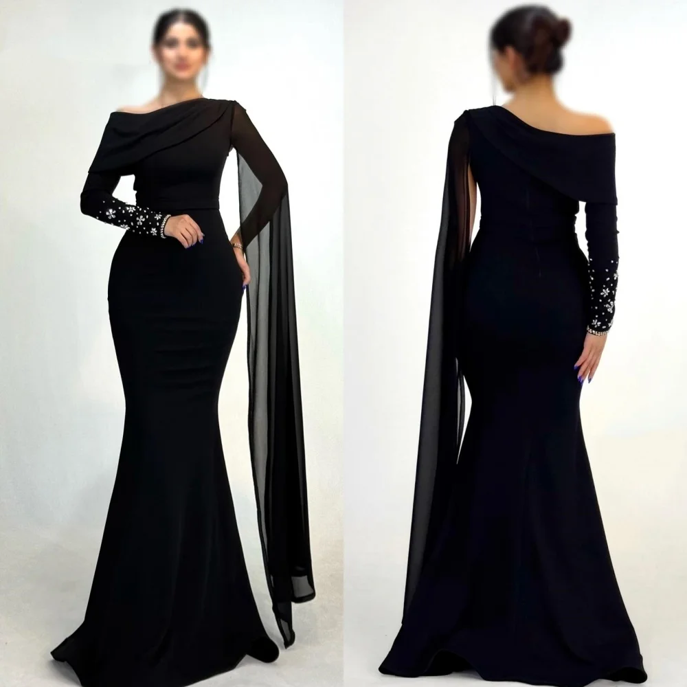 

Customized Elegant Classic Jersey Rhinestone Pleat Mermaid Scoop Neck Long Dresses Bespoke Occasion Dresses Formal Matching Sexy
