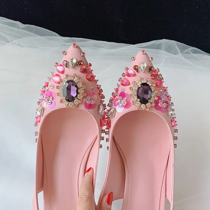 Temperament Rhinestone Pointed High Heel Heel Sandals Shoes Women Zapatos Mujer