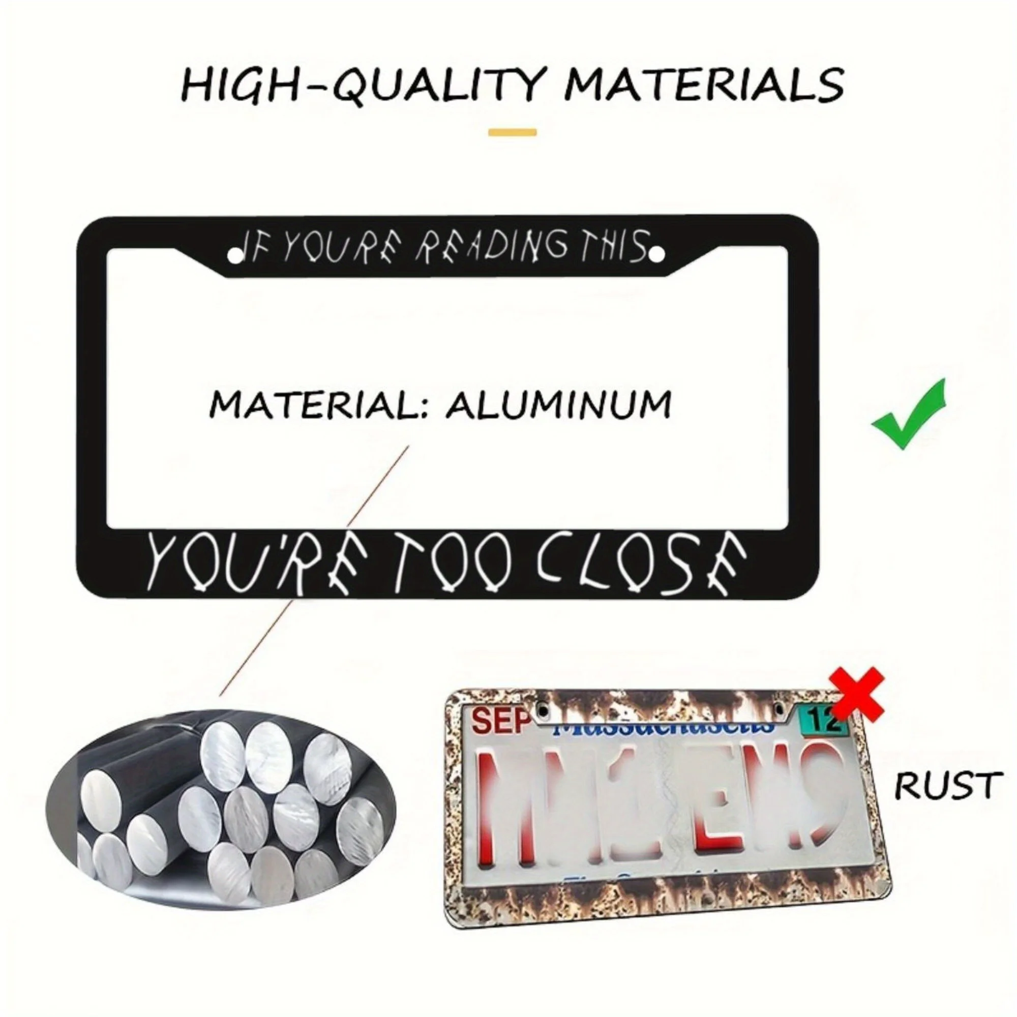1pc Aluminum License Plate Frame, If You Are Reading This You're Too Close It's Too Late Car License Plate FrameFor Decorative - view 2