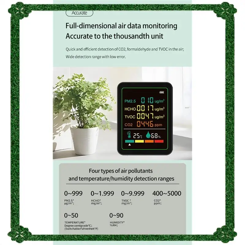Livraison 24 heures Moniteur de qualité de l'air intérieur MT07 PM2.5, PM10, formaldéhyde, TVOC, dioxyde de carbone, monoxyde de carbone formaldéhyde M