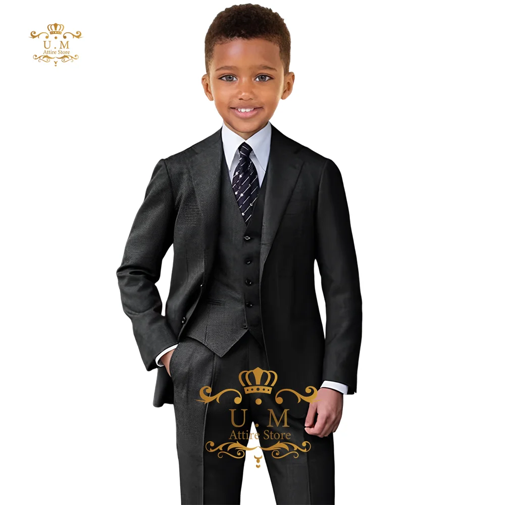 Boys' 3-piece suit jacket vest pants notch lapel single breasted ourfit for wedding prom party birthday gift custom kids tuxedo