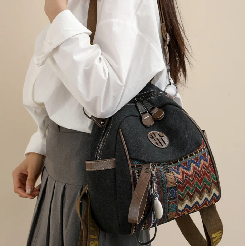Korean New Women's High Quality Embroidered Denim Travel Backpacks Large Capacity Shoulder Bags Totes Crossbody Bag Schoolbag